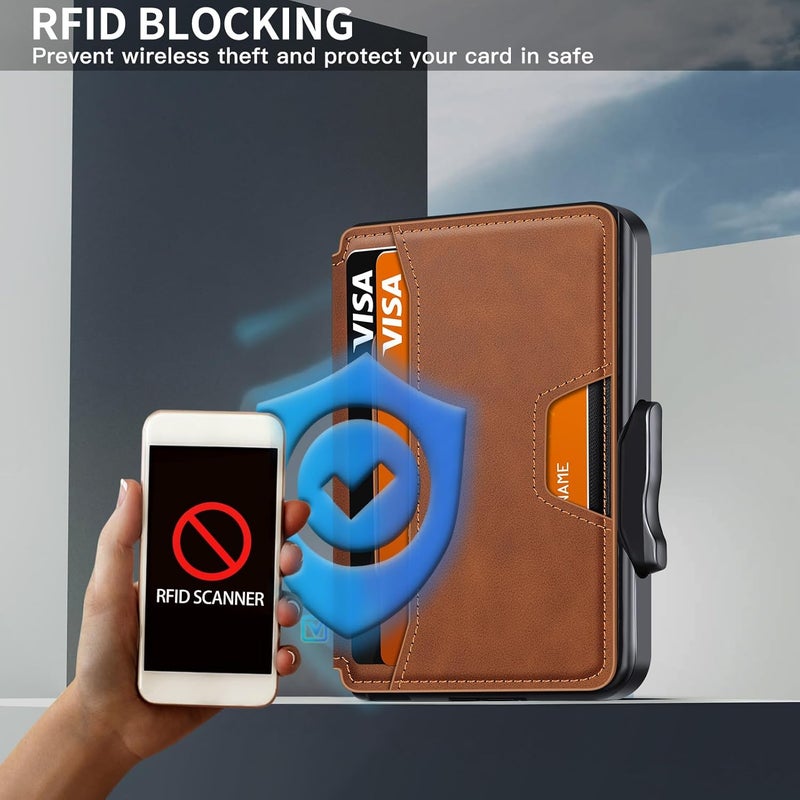 SEMORID Wallet for Men, Mens Wallet Minimalist Slim Wallet, RFID Blocking Smart Pop Up Wallet with Money Clip & ID Window, Metal Compact Wallet, Aluminum Credit Card Holder Wallet - Image 3